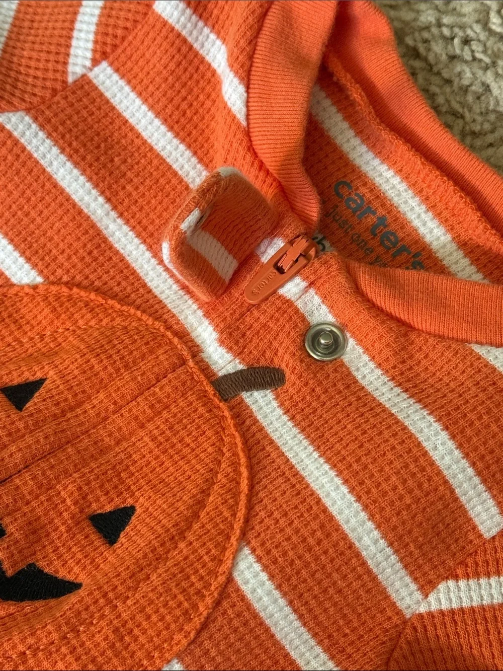Baby Unisex Carter's Orange and White Striped Pumpkin Footie size Newborn